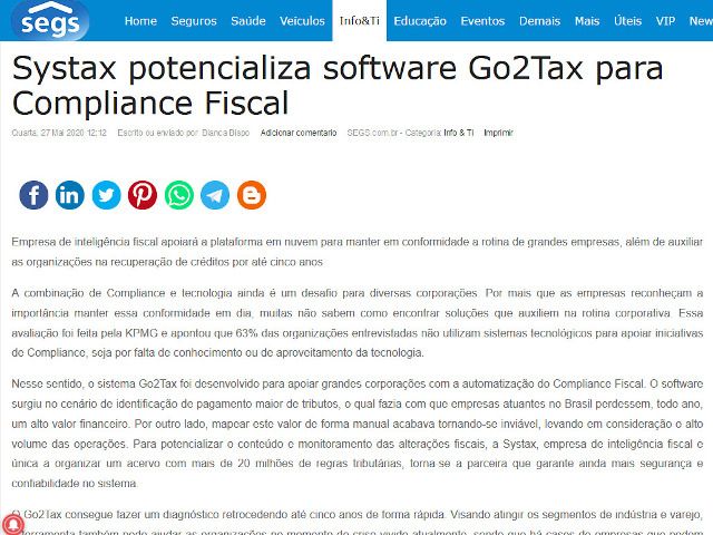 Systax potencializa software Go2Tax para Compliance Fiscal