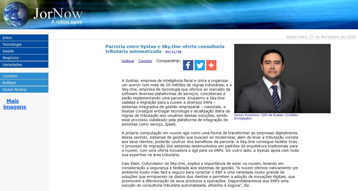 Parceria entre Systax e Sky.One oferta consultoria tributária automatizada