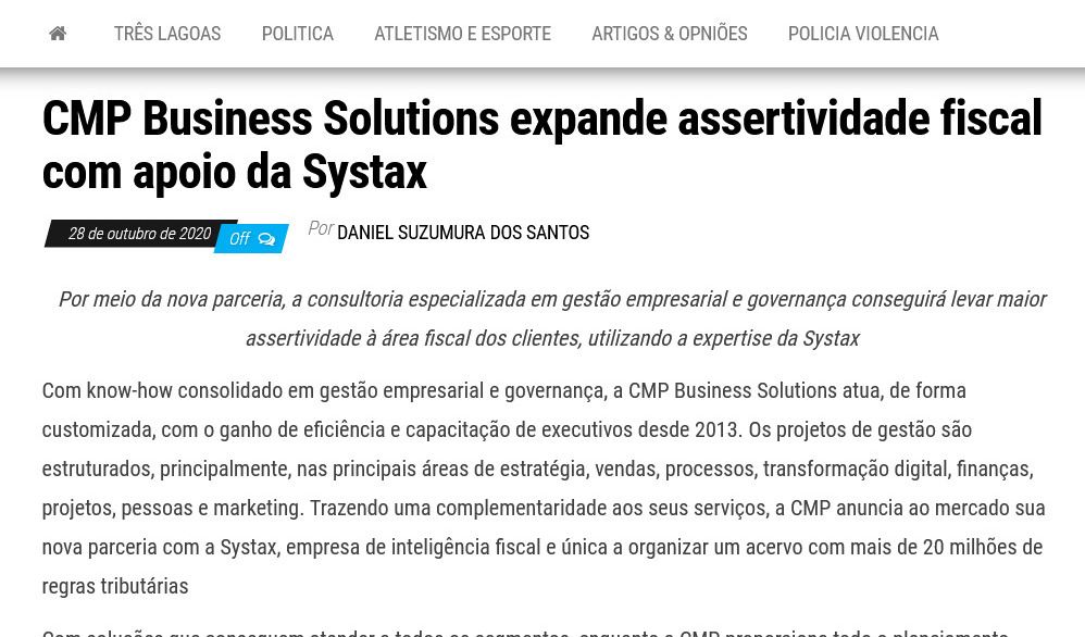 CMP Business Solutions expande assertividade fiscal com apoio da Systax