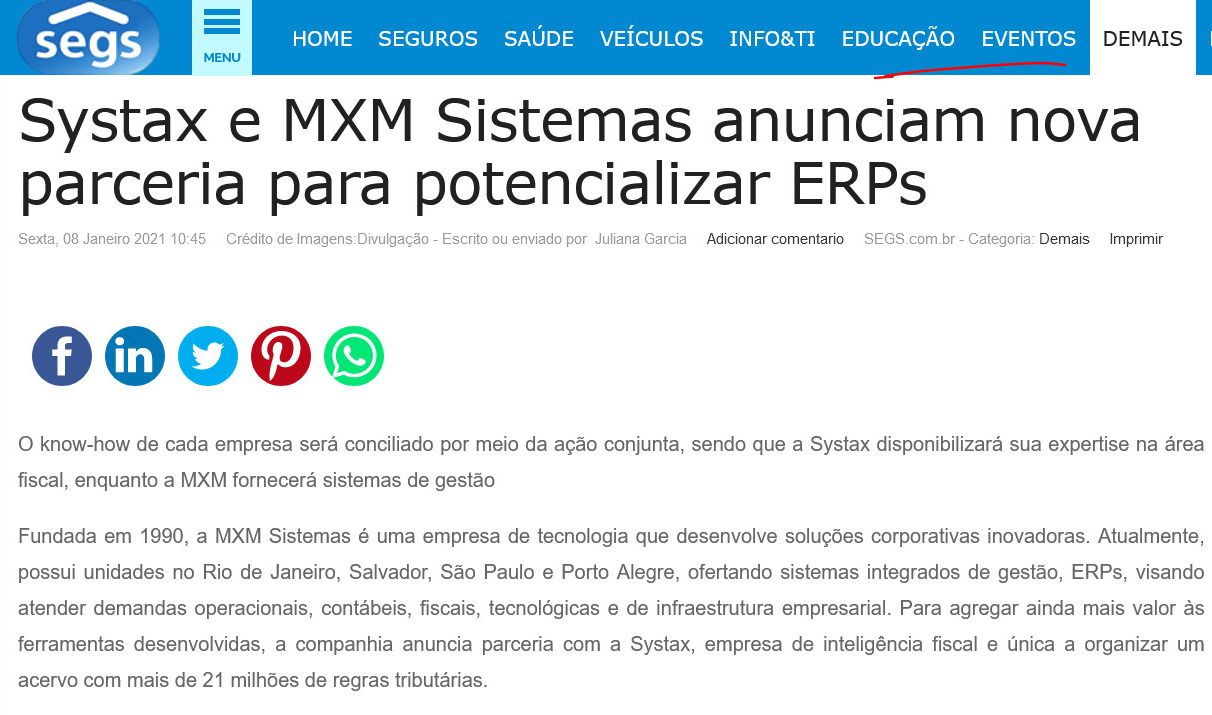 Systax e MXM Sistemas anunciam nova parceria para potencializar ERPs