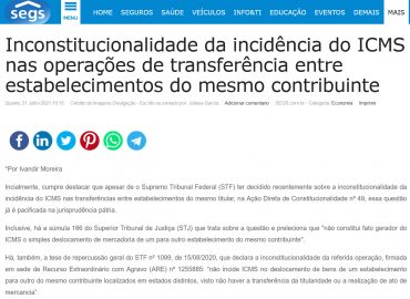 Inconstitucionalidade da incidência do ICMS nas operações de transferência entre estabelecimentos do mesmo contribuinte