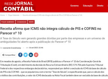 Receita afirma que ICMS não integra cálculo de PIS e COFINS no Parecer nº 10