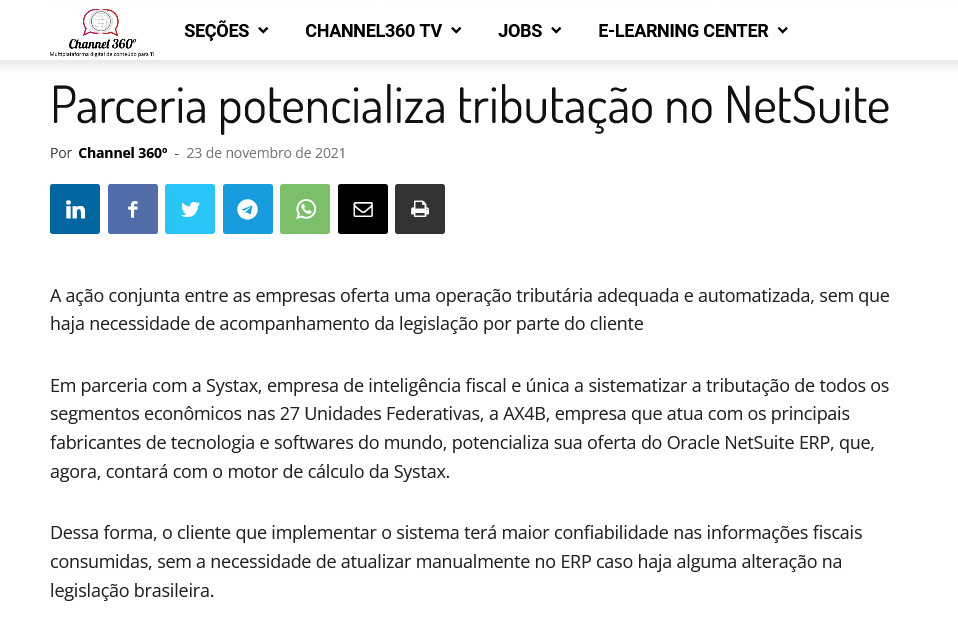 Tributação no NetSuite é potencializada em nova parceria da Systax com AX4B