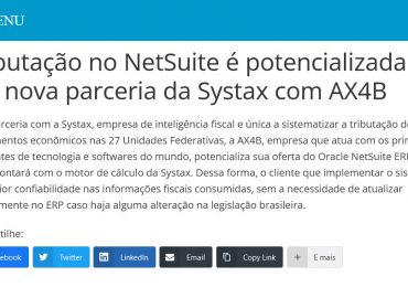 Tributação no NetSuite é potencializada em nova parceria da Systax com AX4B