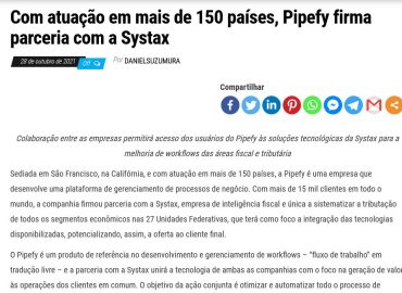 Com atuação em mais de 150 países, Pipefy firma parceria com a Systax