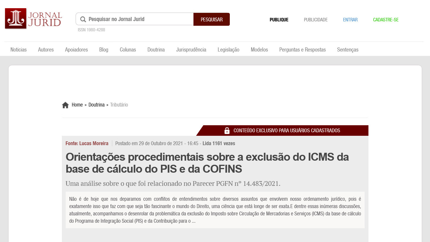 Orientações procedimentais sobre a exclusão do ICMS da base de cálculo do PIS e da COFINS