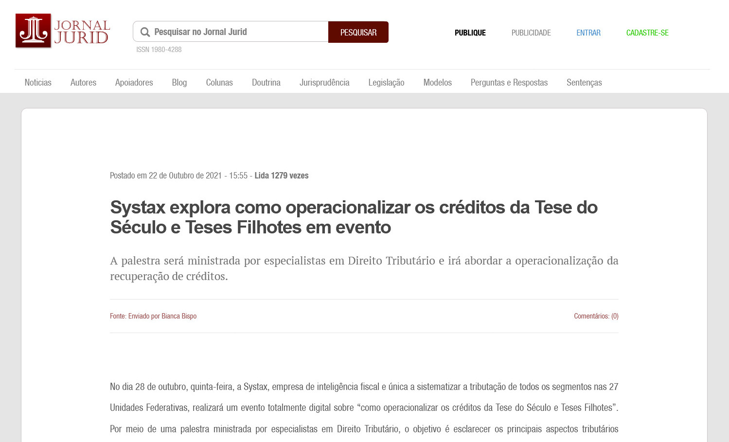 Systax explora como operacionalizar os créditos da Tese do Século e Teses Filhotes em evento
