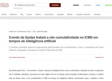 Evento da Systax tratará a não cumulatividade no ICMS em tempos de inteligência artificial