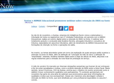 Systax e ABMAX Educacional promovem webinar sobre retenção do INSS na fonte - 04/11/21