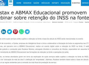 Systax e ABMAX Educacional promovem webinar sobre retenção do INSS na fonte
