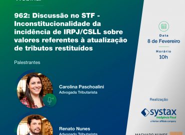 962: Discussão no STF - Inconstitucionalidade da incidência de IRPJ/CSLL sobre valores referentes à atualização de tributos restituídos