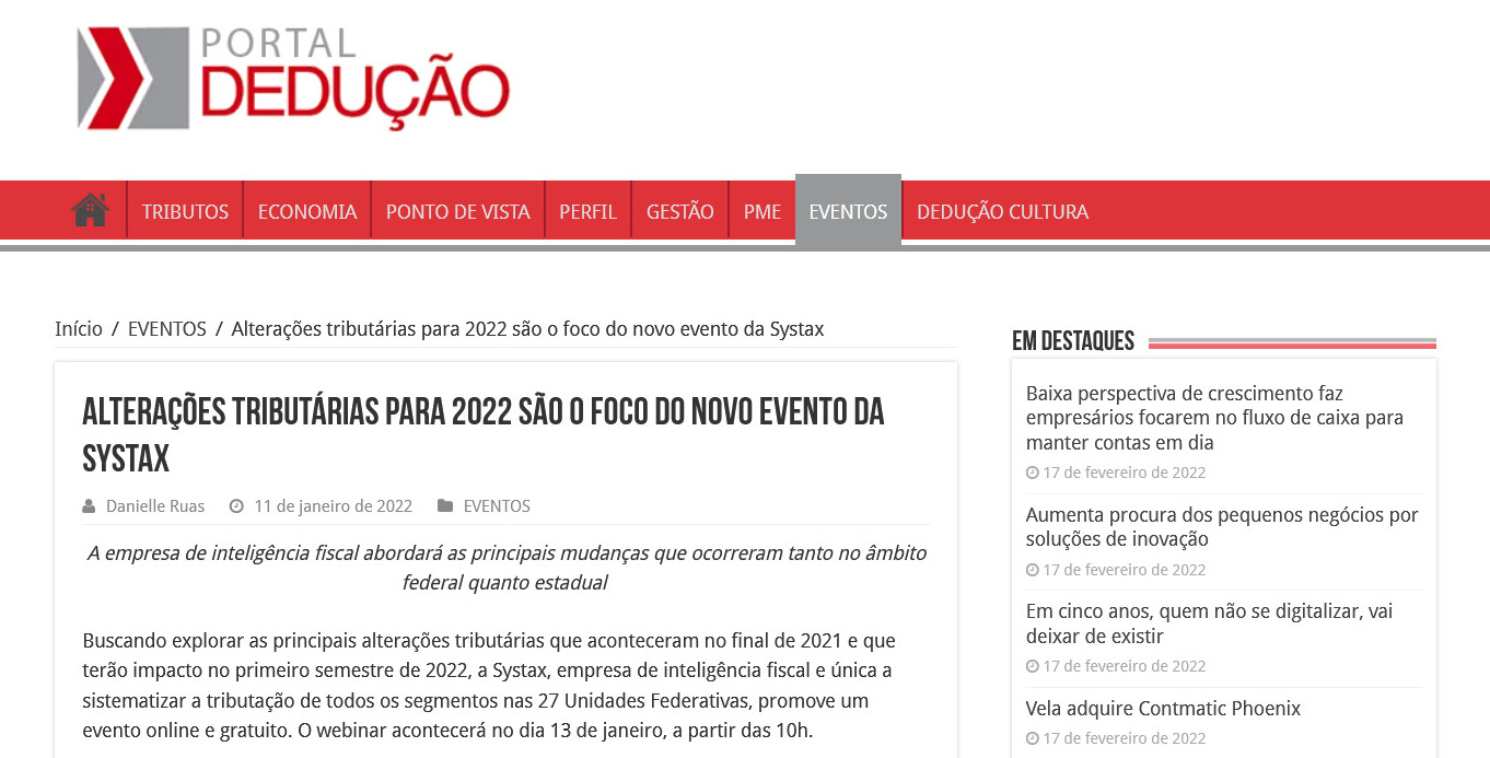 Alterações tributárias para 2022 são o foco do novo evento da Systax