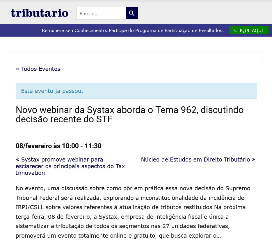 Novo webinar da Systax aborda o Tema 962, discutindo decisão recente do STF