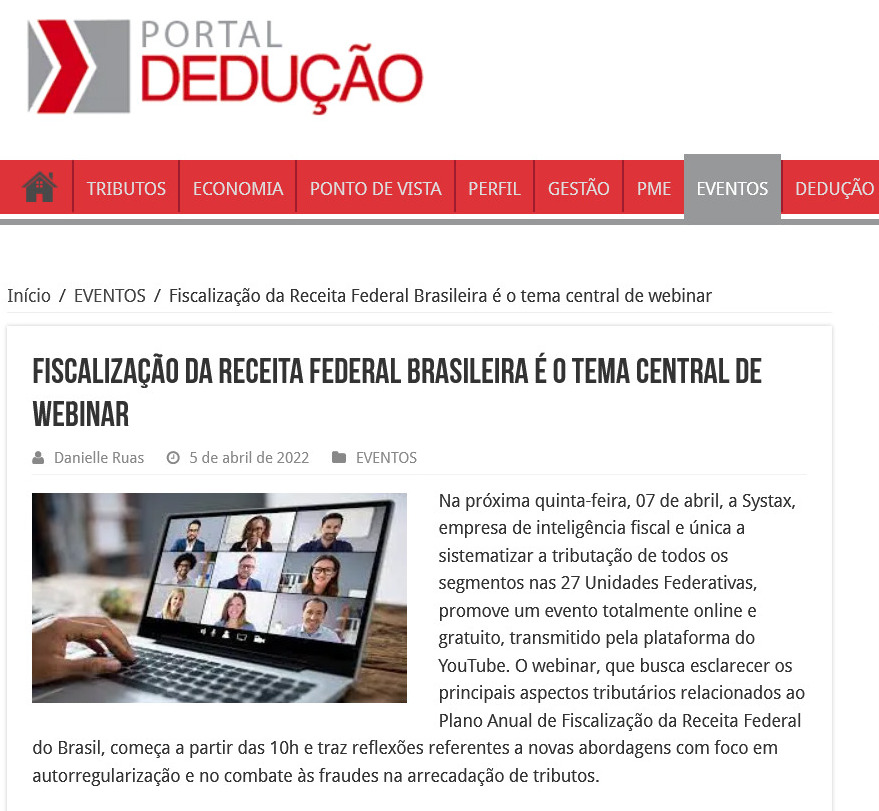 Fiscalização da Receita Federal Brasileira é o tema central do novo webinar da Systax