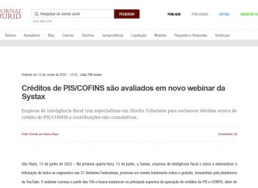 Créditos de PIS/COFINS são avaliados em novo webinar da Systax