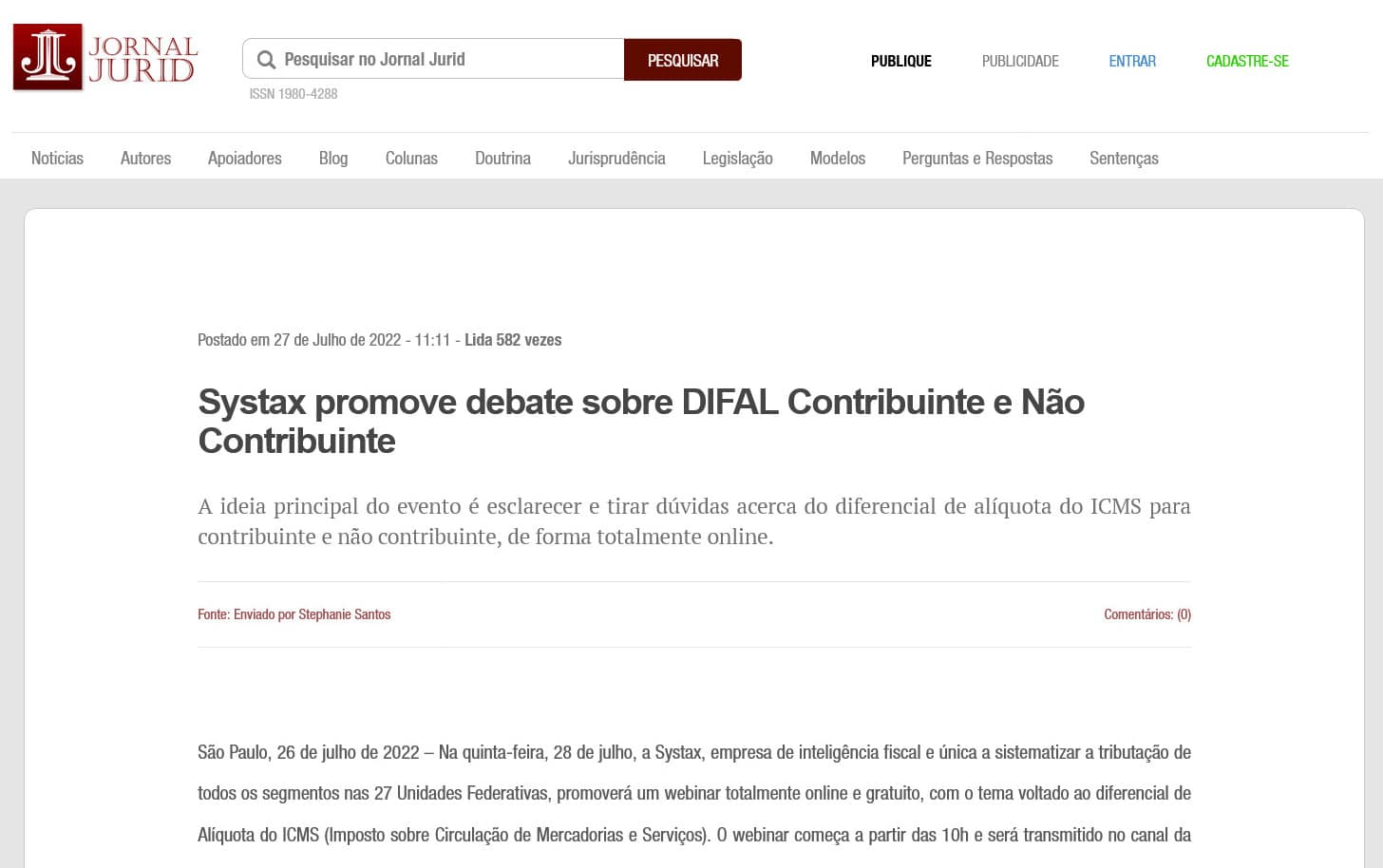 Systax promove debate sobre DIFAL Contribuinte e Não Contribuinte