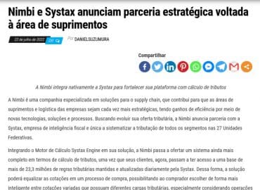 Nimbi e Systax anunciam parceria estratégica voltada à área de suprimentos